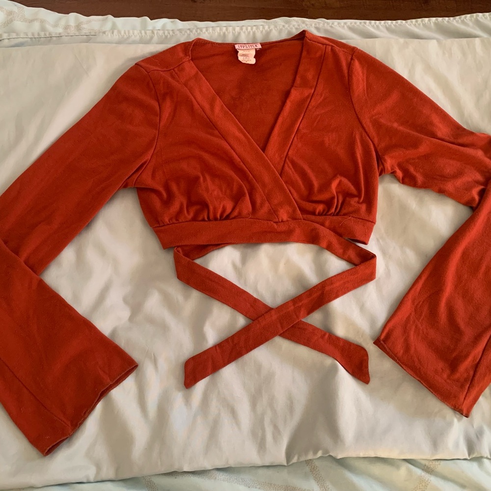 Long-Sleeve Crossed Tie Top
